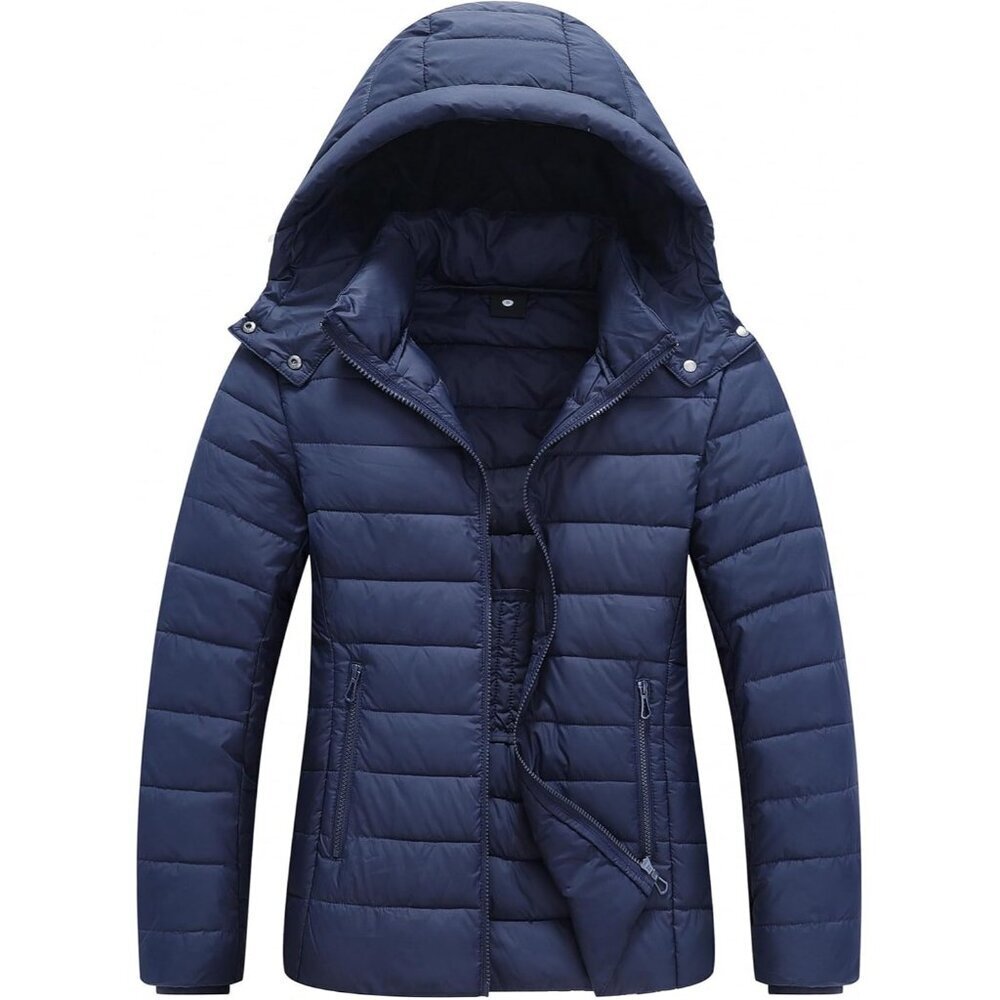 Womens Blue 100% Polyester Lightweight Waterproof Hooded Quilted Puffer Jacket